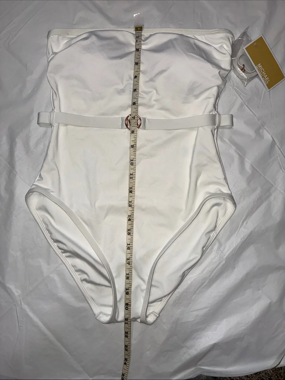 Michael Kors White Strapless One-Piece Swimsuit with MK Belt